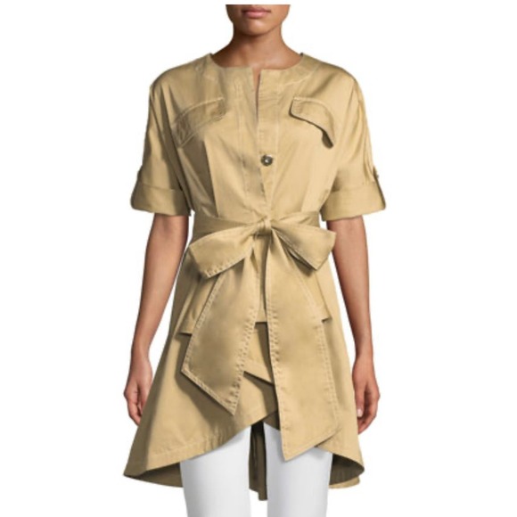Badgley Mischka Self-Tie High-Low‎ Jacket Size 4 Neutral Summer Resort Date - Picture 1 of 13